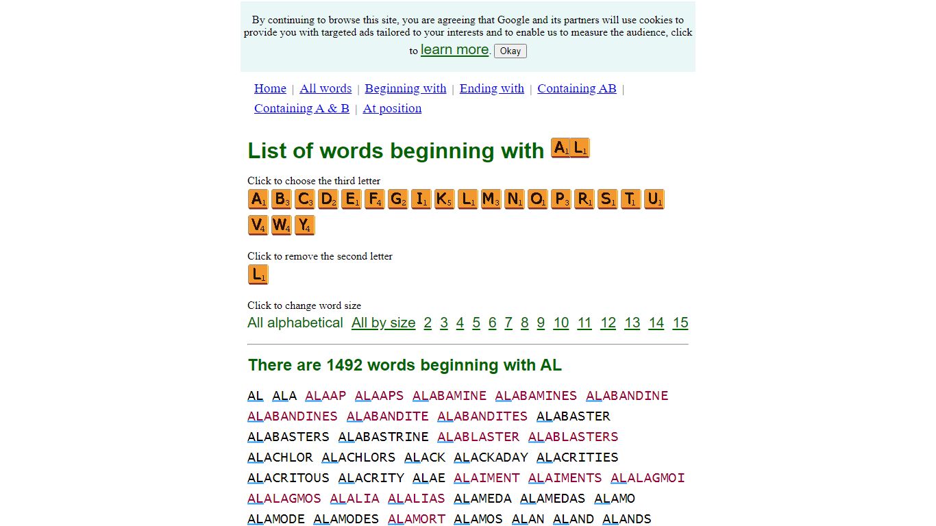 All words beginning with AL - Best Word List