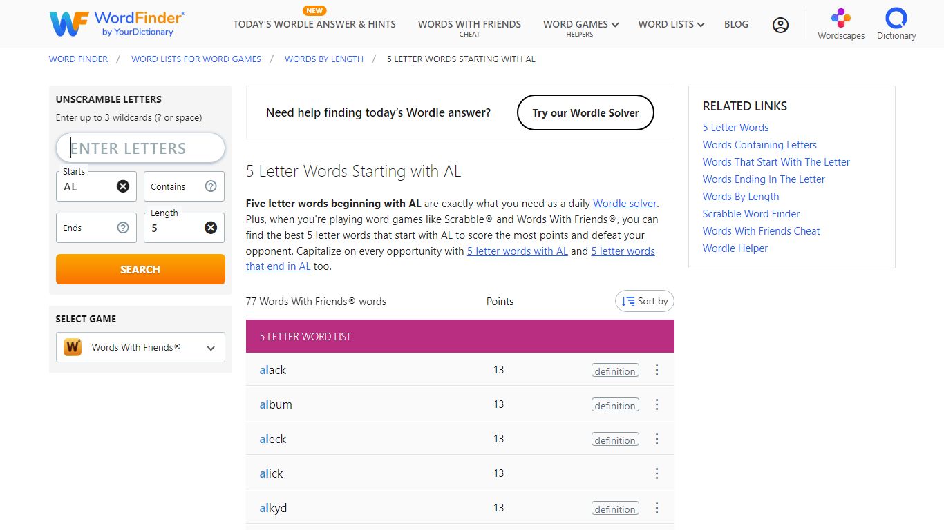 5 Letter Words Starting With AL | WordFinder® - YourDictionary