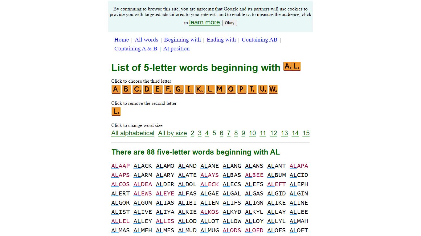 All 5-letter words beginning with AL - Best Word List